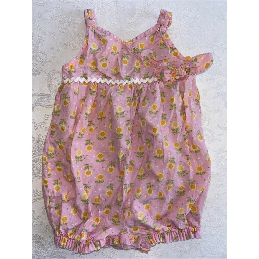 Vintage Y2K Gymboree Romper Embroidered Flowers Bubble Outfit‎ Halter 6-12  2006